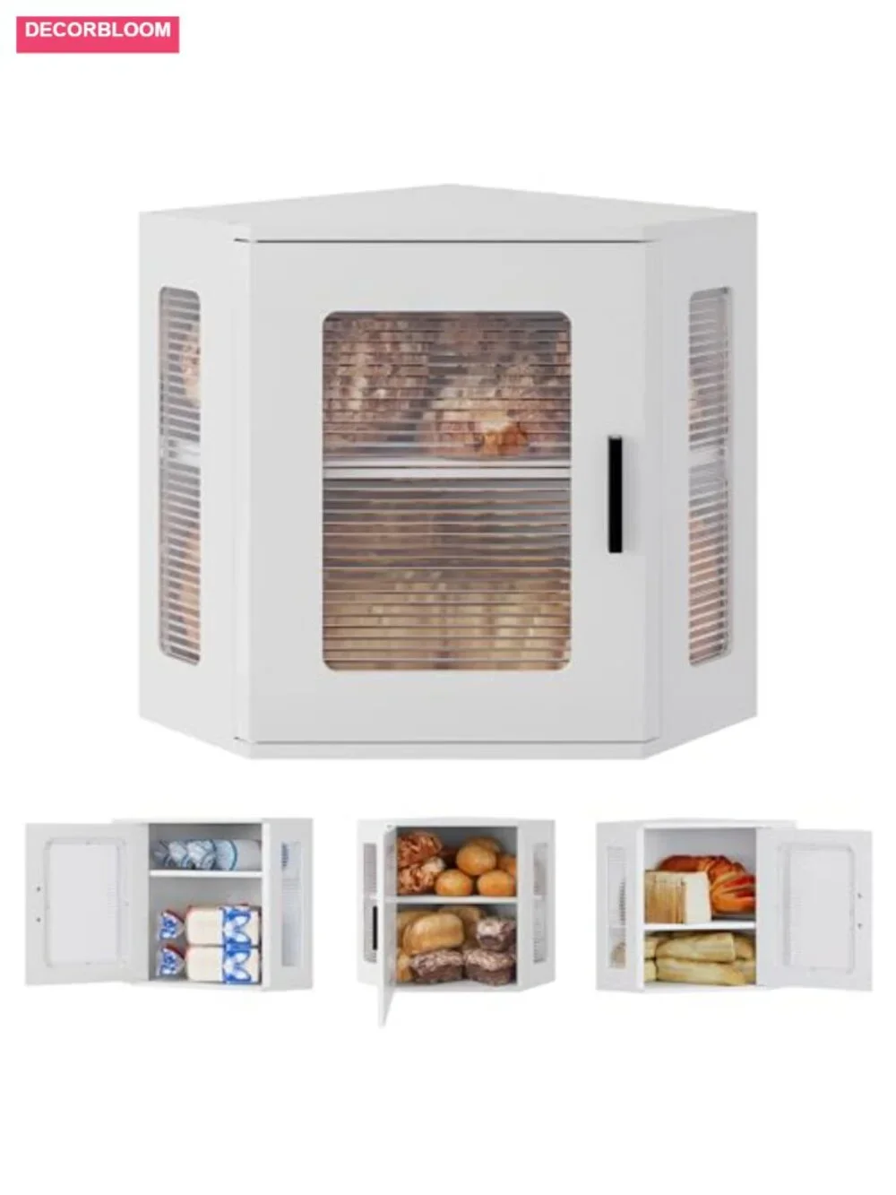 Solid Wood Double Layer Bread Box with Adjustable Shelf and Acrylic Window